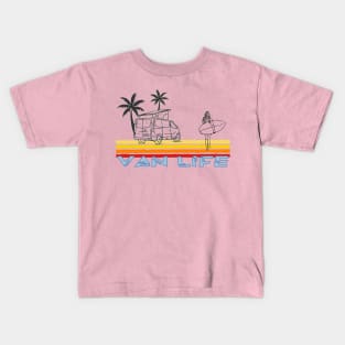 Van Life Surfing Vanlife Girl, Palm Trees and pop top van Kids T-Shirt